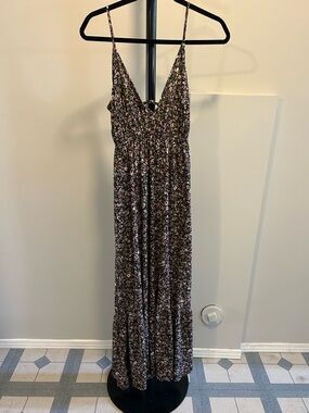 Women’s Floral Print Maxi Dress in Black, Pink & Green Size M
